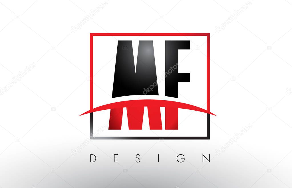 MF M F Logo Letters with Red and Black Colors and Swoosh. Creative Letter Design Vector.