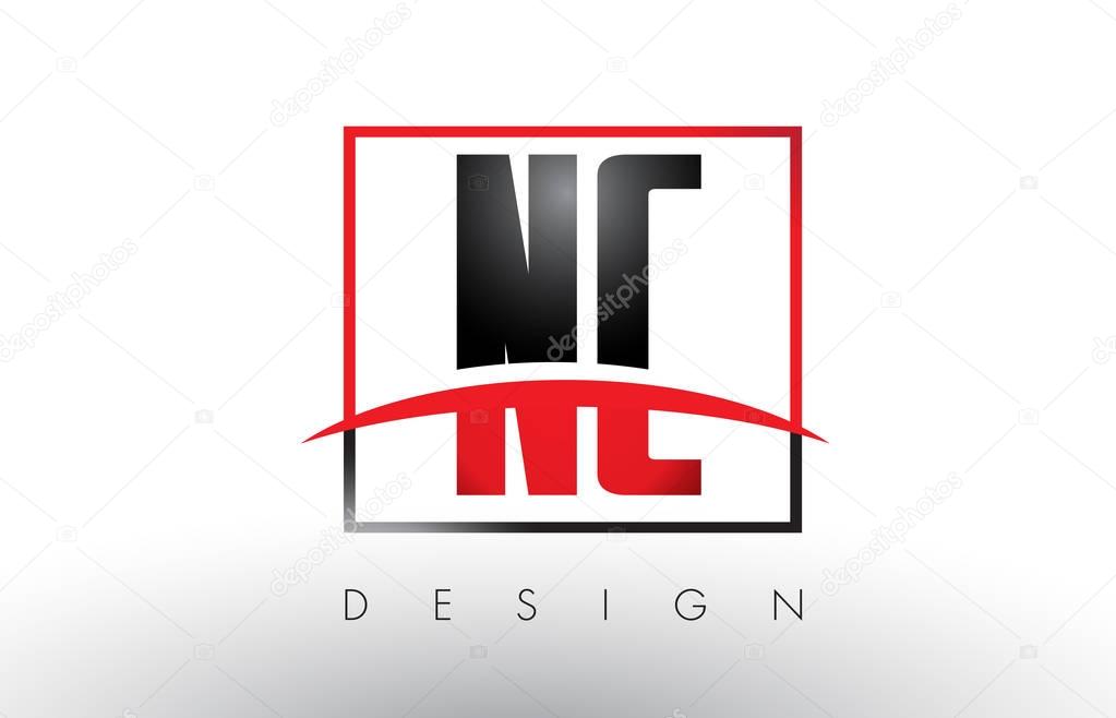 NC N C Logo Letters with Red and Black Colors and Swoosh. Creative Letter Design Vector.