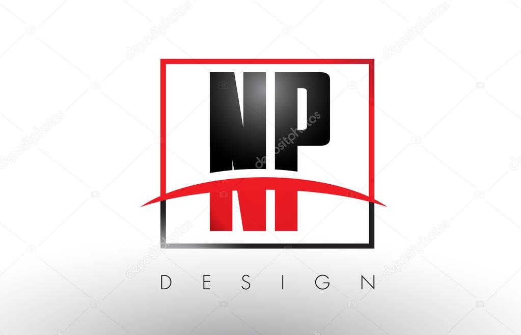 NP N P Logo Letters with Red and Black Colors and Swoosh. Creative Letter Design Vector.