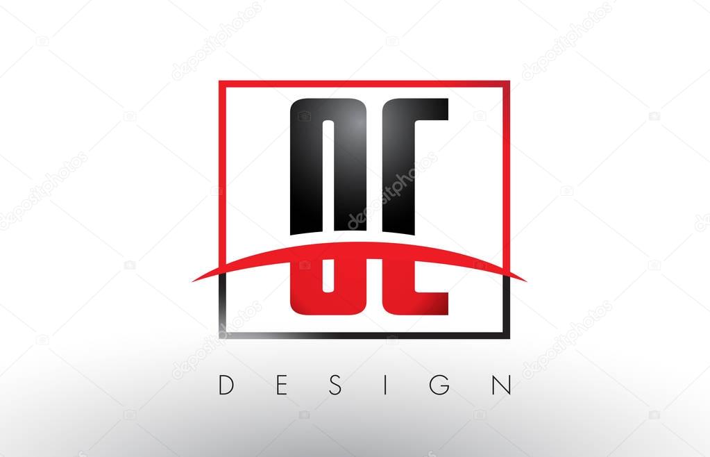 OC O C Logo Letters with Red and Black Colors and Swoosh. Creative Letter Design Vector.