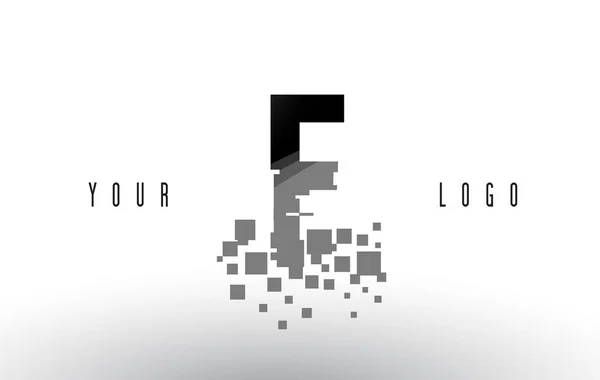 F Pixel dopis Logo s digitálním rozbil černé čtverce — Stockový vektor