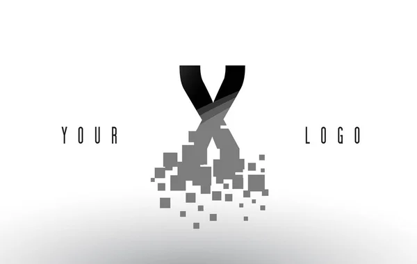 X Pixel dopis Logo s digitálním rozbil černé čtverce — Stockový vektor