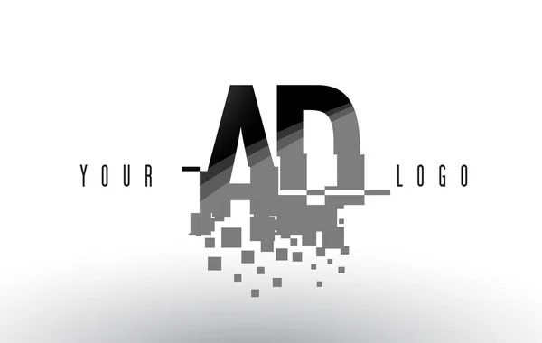 Logo de letra de píxel AD A D con cuadrados negros destrozados digitales — Archivo Imágenes Vectoriales