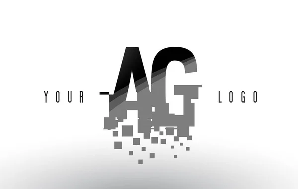 AG A G Pixel Letter Logo with Digital Shattered Black Squares — Stock Vector