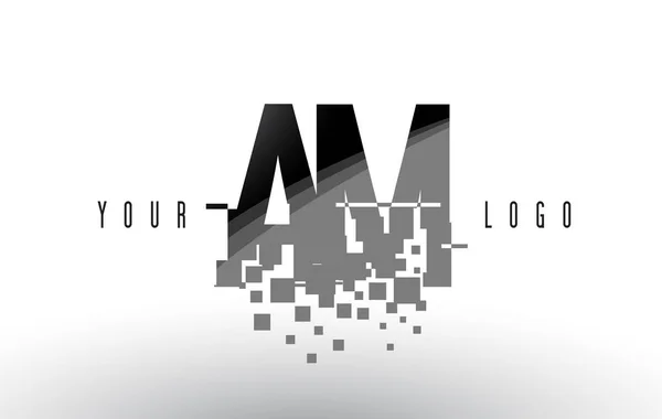M piksel mektup Logo dijital paramparça siyah kareler ile kulüpler — Stok Vektör