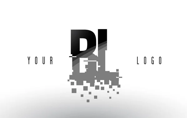 Logo BL B L Pixel Letter con quadrati neri frantumati digitali — Vettoriale Stock