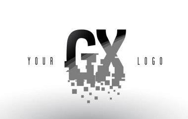 GX G X piksel mektup Logo dijital siyah kareler paramparça 