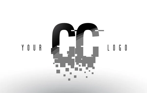 CC C Pixel Letter Logo with Digital Shattered Black Squares — стоковый вектор