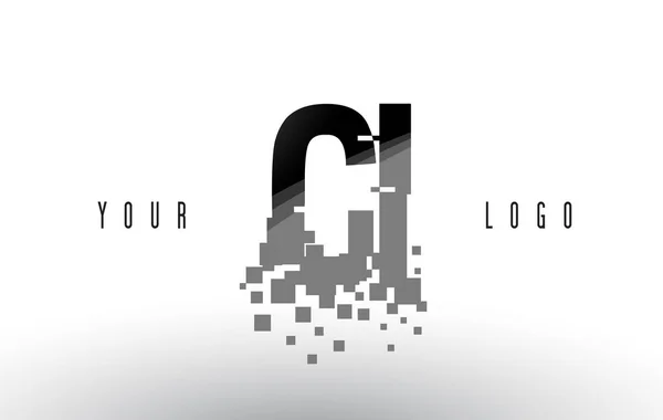 CI C ben Pixel mektup Logo dijital paramparça siyah kareler — Stok Vektör