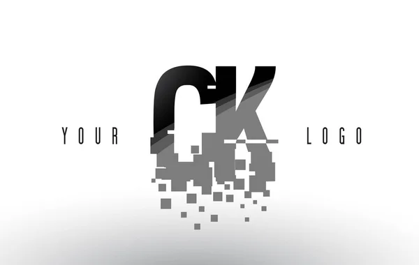 Ck c k pixel letter logo mit digital zertrümmerten schwarzen Quadraten — Stockvektor