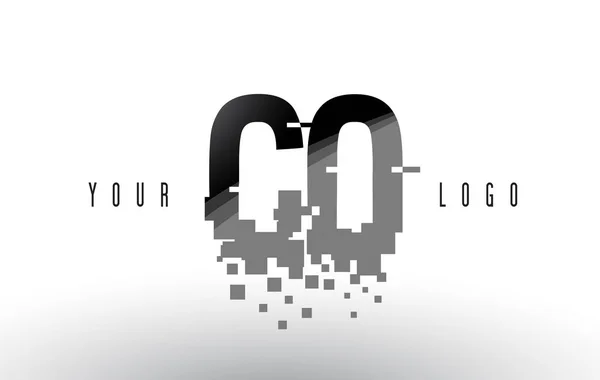 CO C O Pixel Letra Logo con Cuadrados Negros Destruidos Digitales — Vector de stock