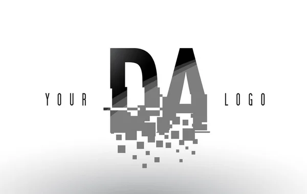 Da D een Pixel brief Logo met digitale verbrijzeld zwarte vierkantjes — Stockvector