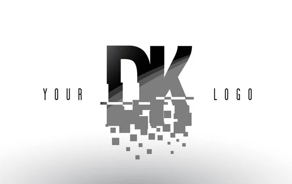DK D K Pixel brev logotyp med Digital krossade svarta rutor — Stock vektor