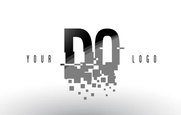 DQ D Q Pixel carta logotipo com Digital quebrado quadrados pretos — Vetor de Stock