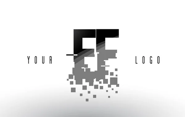 Logo de letra de píxel EF E F con cuadrados negros destrozados digitales — Vector de stock