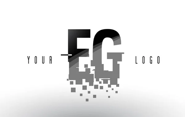 Logo de letra de píxel EG E G con cuadrados negros destrozados digitales — Vector de stock