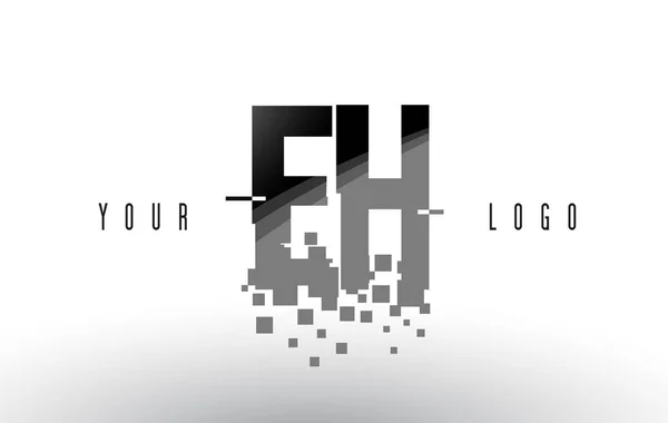 Eh e h Pixel Letter Logo mit digital zertrümmerten schwarzen Quadraten — Stockvektor