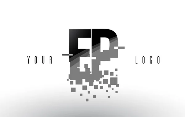 EP E P Pixel Letra Logo con Cuadrados Negros Destruidos Digitales — Vector de stock