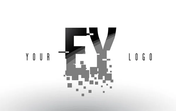 EY E Y Pixel dopis Logo s digitálním rozbil černé čtverce — Stockový vektor