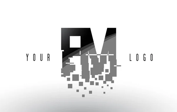 Logo de lettre FM F M Pixel avec carrés noirs brisés numériques — Image vectorielle