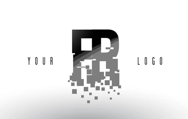 Fr f r Pixel Buchstabe Logo mit digital zertrümmerten schwarzen Quadraten — Stockvektor