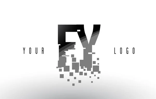 FY F Y Pixel carta logotipo com quadrados negros quebrados digitais — Vetor de Stock