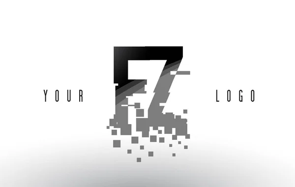 Logo de letra de píxel FZ F Z con cuadrados negros destrozados digitales — Vector de stock