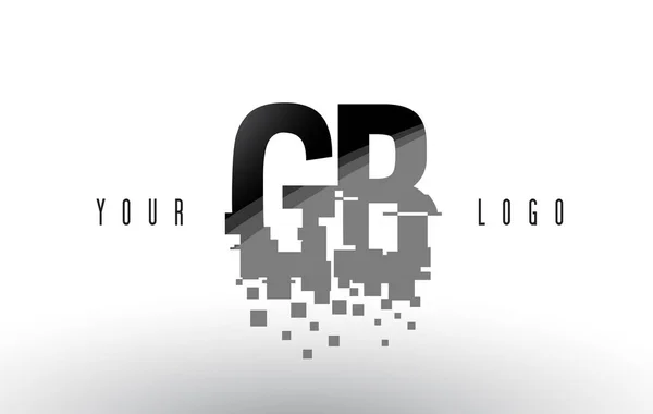 Logo de letra de píxel GB G B con cuadrados negros destrozados digitales — Vector de stock