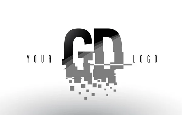 Logo della lettera GD G D Pixel con quadrati neri frantumati digitali — Vettoriale Stock