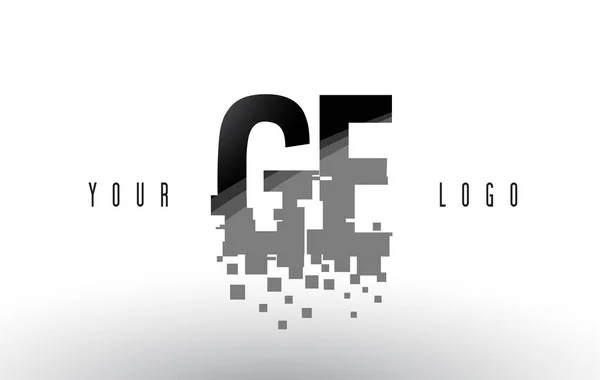 Ge G E Pixel brief Logo met digitale verbrijzeld zwarte vierkantjes — Stockvector