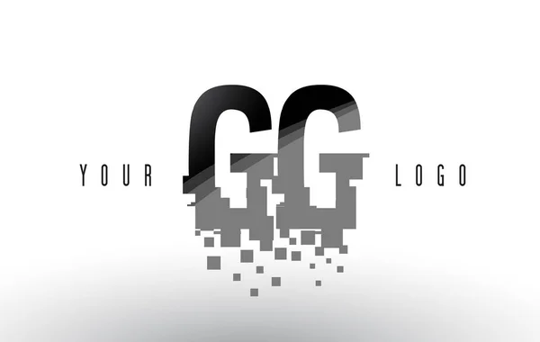 Gg G G Pixel levél logó digitális összetört fekete négyzetek — Stock Vector