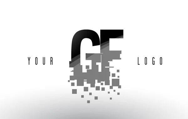 GF G F Pixel carta logotipo com Digital quebrado quadrados pretos — Vetor de Stock