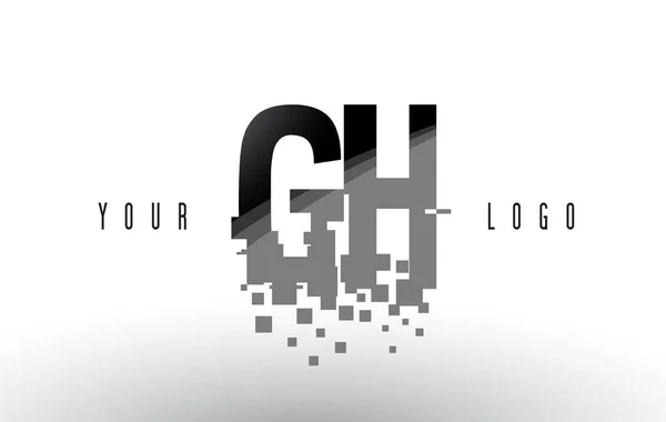 GH G H Pixel carta logotipo com Digital quebrado quadrados pretos — Vetor de Stock