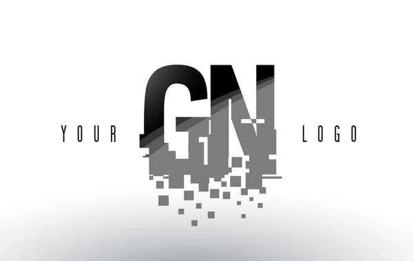 GN G N Pixel Carta Logo com Digital Shattered Black Squares — Vetor de Stock