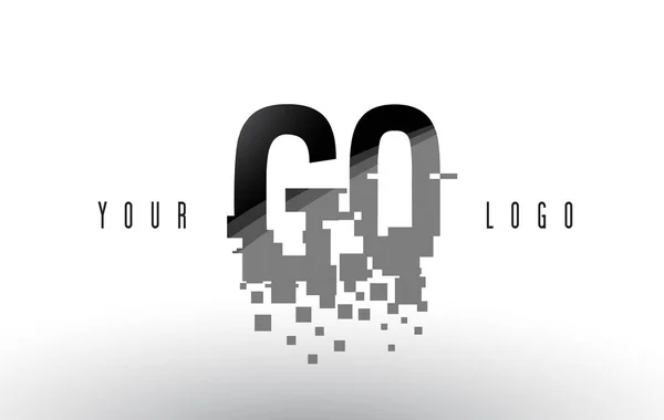 GQ G Q Pixel dopis Logo s digitálním rozbil černé čtverce — Stockový vektor