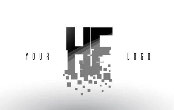 Logo HF H F Pixel Letter con quadrati neri frantumati digitali — Vettoriale Stock