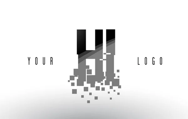 Logo de la carta de HI H I Pixel con cuadrados negros destrozados digitales — Vector de stock
