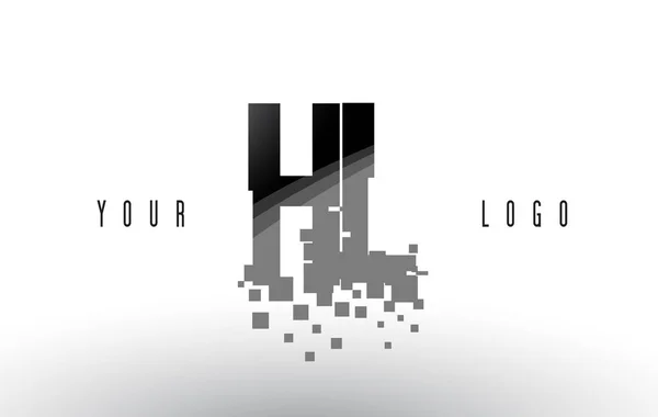 Logo HL H L Pixel Letra con Cuadrados Negros Destruidos Digitales — Vector de stock