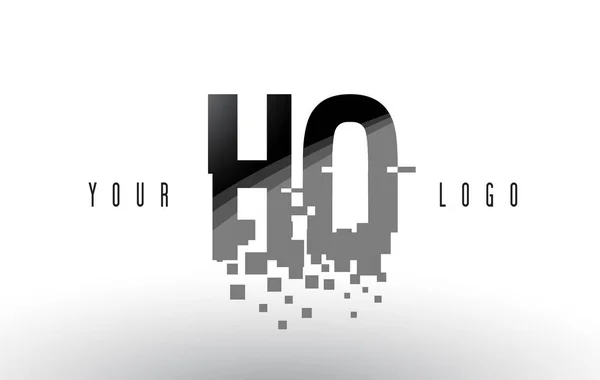 Logo de la carta de HO H O Pixel con cuadrados negros destrozados digitales — Vector de stock