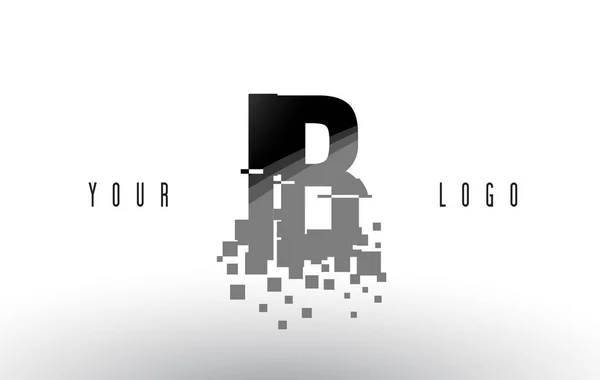 Logotipo da letra do pixel IB I B com quadrados pretos quebrados digitais — Vetor de Stock