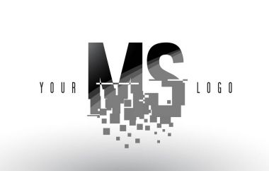 MS M S piksel mektup Logo dijital siyah kareler paramparça 