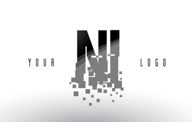 Ni N ben Pixel mektup Logo dijital paramparça siyah kareler 