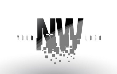 NW N W Pixel Letter Logo with Digital Shattered Black Squares  clipart