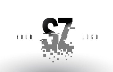Sz S Z piksel mektup Logo dijital siyah kareler paramparça 
