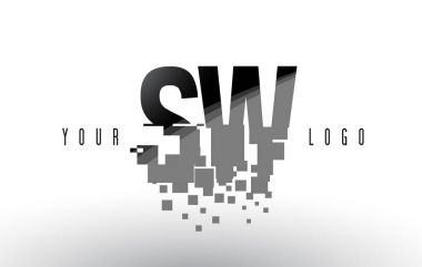 SW S W piksel mektup Logo dijital siyah kareler paramparça 