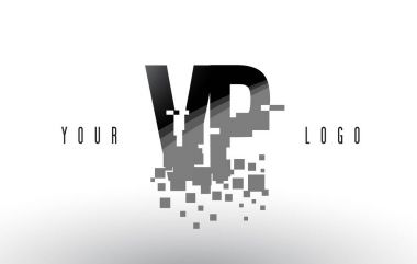 Başkan Yardımcısı V P piksel mektup Logo dijital siyah kareler paramparça 