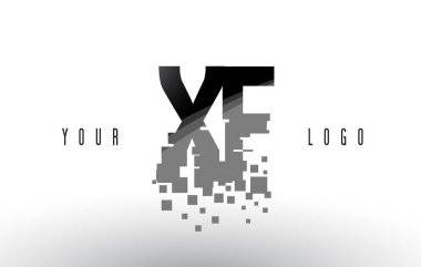 XF X F piksel mektup Logo dijital siyah kareler paramparça 
