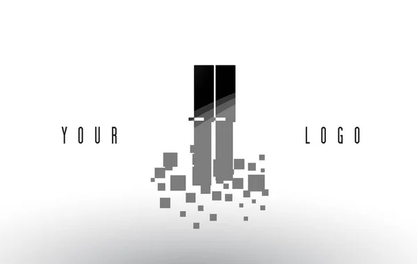 Logo lettre II I Pixel avec carrés noirs brisés numériques — Image vectorielle
