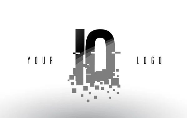 Logotipo de letra IO I O Pixel con cuadrados negros destrozados digitales — Vector de stock
