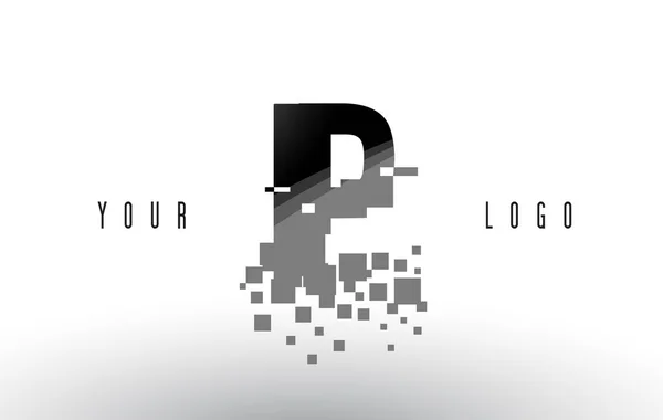 Logo de letra de píxel IP I P con cuadrados negros destrozados digitales — Vector de stock